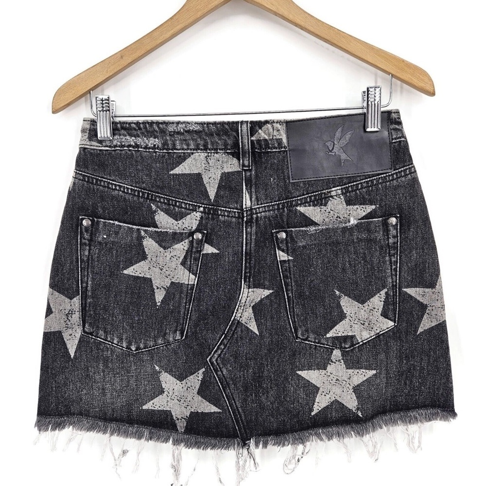 One Teaspoon Black Star Print Distressed Mini Skirt - Picture 2 of 13
